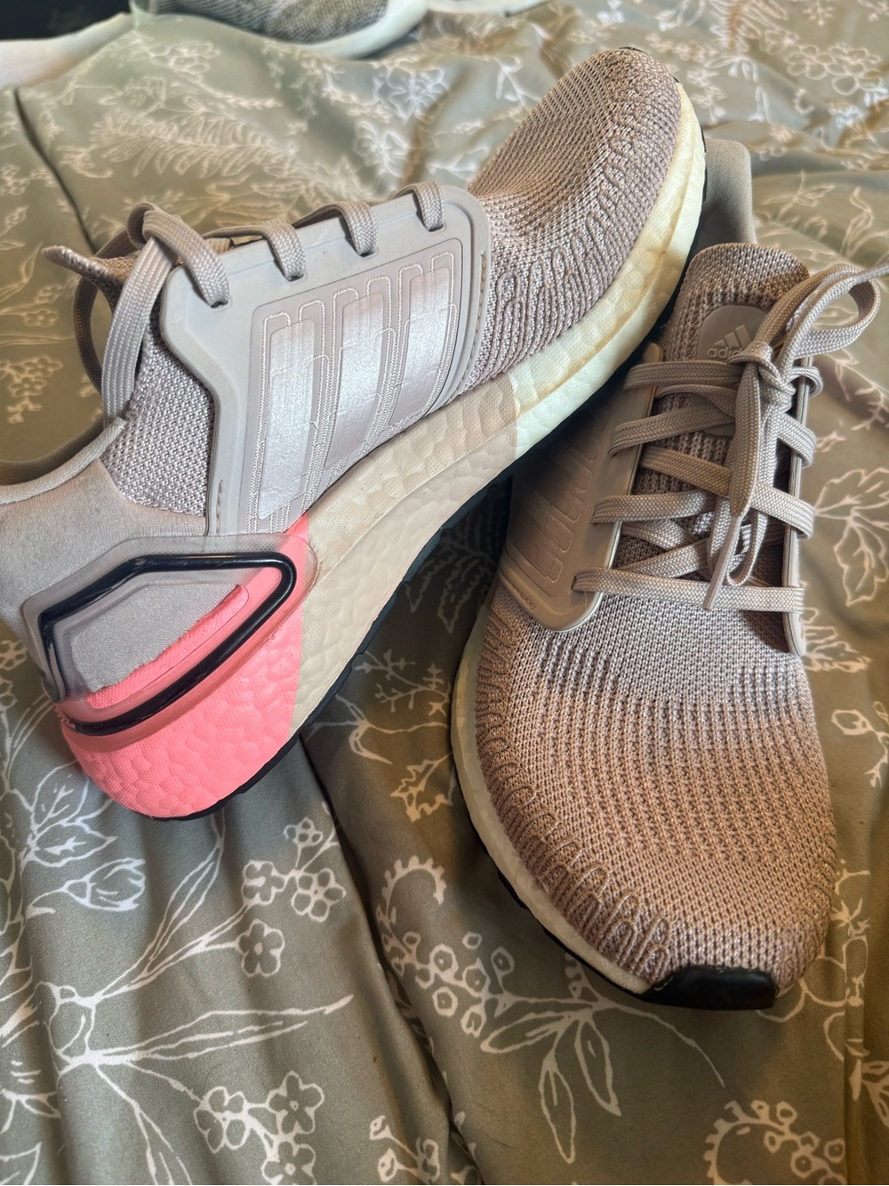 adidas Women’s Taupe Knit Running Sneakers with Coral Heel